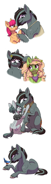 Size: 700x2496 | Tagged: safe, artist:celestial-rainstorm, derpibooru import, cloudy quartz, oc, oc:chrysanthemum, oc:iron forge, pony, female, filly, male, mare, oc;pippin, offspring, parent:apple bloom, parent:big macintosh, parent:marble pie, parent:sugar belle, parent:tender taps, parent:troubleshoes clyde, parents:marbleshoes, parents:sugarmac, parents:tenderbloom, simple background, stallion, white background