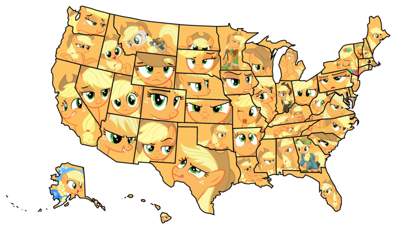 Size: 2400x1392 | Tagged: safe, artist:otaku-kun9, derpibooru import, edit, edited screencap, screencap, applejack, pony, simple ways, the return of harmony, expressions, map, map of the united states, ponies as regions, reactions, simple background, solo, transparent background, united states, united states of applejack