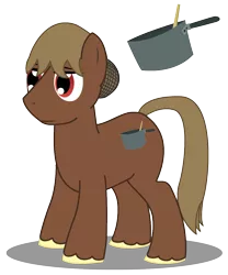 Size: 1000x1200 | Tagged: safe, derpibooru import, oc, oc:rocky road, unofficial characters only, earth pony, pony, bored, cook, cutie mark, hair net, ladle, male, pot, shadow, simple background, solo, stallion, transparent background