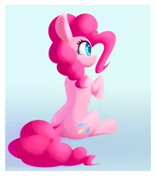 Size: 1920x2160 | Tagged: safe, artist:silshadnic, deleted from derpibooru, derpibooru import, pinkie pie, earth pony, pony, blue background, cute, diapinkes, female, mare, simple background, sitting, solo