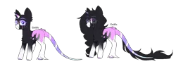 Size: 1218x441 | Tagged: safe, artist:lazuli, derpibooru import, oc, unofficial characters only, classical unicorn, pony, unicorn, bald, chest fluff, cloven hooves, duo, ear fluff, eye clipping through hair, female, fluffy, horn, leonine tail, looking at you, makeup, mare, running makeup, shoulder fluff, simple background, smiling, tail fluff, transparent background, unicorn oc, unshorn fetlocks