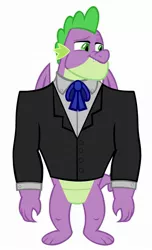 Size: 1280x2102 | Tagged: artist:disneymarvel96, artist:memnoch, bowtie, clothes, derpibooru import, dragon, edit, gigachad spike, male, older, older spike, ribbon, safe, simple background, solo, spike, string tie, suit, tuxedo, vector, vector edit, winged spike