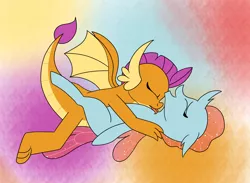 Size: 3642x2664 | Tagged: suggestive, artist:aaron amethyst, derpibooru import, ocellus, smolder, changedling, changeling, dragon, cute, dragoness, female, lesbian, licking, shipping, smolcellus, smolderbetes, tongue out