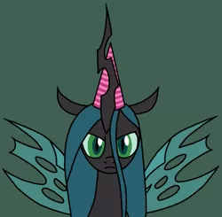 Size: 765x750 | Tagged: artist:nopony, atg 2020, bust, changeling, changeling queen, derpibooru import, female, hat, looking at you, newbie artist training grounds, party hat, queen chrysalis, safe, spread wings, unamused, wings