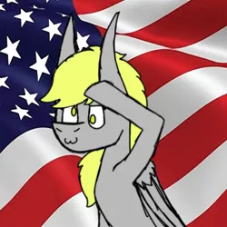 Size: 900x900 | Tagged: safe, artist:cococandy2007, derpibooru import, derpy hooves, pegasus, pony, 4th of july, :3, american flag, female, flag, holiday, mare, patriotic, salute, solo, united states