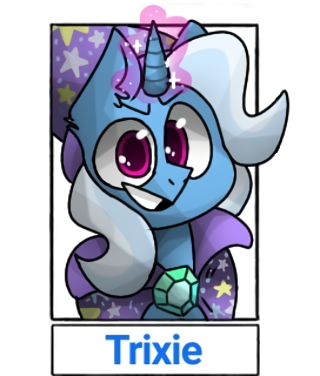 Size: 320x376 | Tagged: safe, alternate version, artist:tupo_dana4ka, derpibooru import, trixie, pony, unicorn, six fanarts, bust, cape, clothes, cropped, female, glowing horn, horn, mare, solo, transparent backgroundt