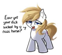 Size: 789x703 | Tagged: suggestive, artist:neuro, derpibooru import, oc, oc:aryanne, unofficial characters only, earth pony, pony, art pack:marenheit 451, /mlp/, blonde, blonde mane, blue eyes, cute, cutie mark, image, implied blowjob, implied oral, implied sex, mane, nazi, nazipone, png, simple background, solo, tail, transparent background, vulgar, white coat