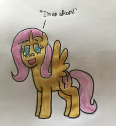 Size: 1181x1280 | Tagged: safe, artist:whistle blossom, deleted from derpibooru, derpibooru import, fluttershy, alicorn, pony, alicornified, alternate universe, dialogue, female, fluttercorn, mare, marker drawing, race swap, simple background, solo, traditional art, whistleverse, white background