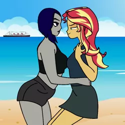 Size: 768x768 | Tagged: safe, derpibooru import, sunset shimmer, equestria girls, bedroom eyes, crossover, crossover shipping, female, lesbian, pride month, raven (teen titans), shimrav, shipping, teen titans