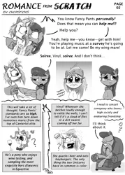 Size: 2200x3072 | Tagged: alcohol, artist:chopsticks, beer, bipedal, boop, burger, burp, cheek fluff, chest fluff, comic:romance from scratch, derpibooru import, dialogue, duo, duo female, ear fluff, fancypants, female, food, hay burger, magic, monochrome, noseboop, octavia melody, personal space invasion, safe, sitting, tea, telekinesis, text, thought bubble, unshorn fetlocks, vinyl scratch, wine