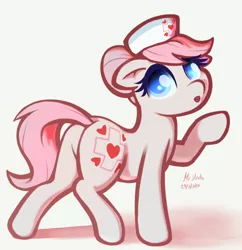 Size: 1242x1285 | Tagged: safe, artist:mrstrats, derpibooru import, nurse redheart, earth pony, colored pupils, cute, heartabetes, :o, one hoof raised, open mouth, raised hoof