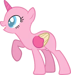 Size: 967x1032 | Tagged: safe, artist:pegasski, derpibooru import, oc, unofficial characters only, alicorn, pony, griffon the brush off, alicorn oc, bald, base, eyelashes, eyes closed, horn, open mouth, raised hoof, simple background, smiling, solo, transparent background, two toned wings, wings