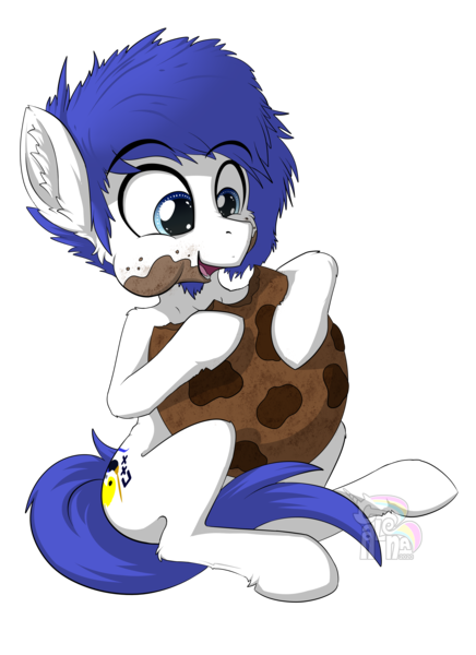 Size: 3396x4677 | Tagged: artist:calena, chocolate, cookie, cuddling, cute, derpibooru import, eating, food, giant cookie, oc, oc:isaac pony, safe, simple background, solo, transparent background, unofficial characters only