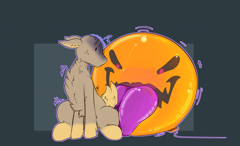 Size: 1200x734 | Tagged: safe, artist:desertskyfamily, derpibooru import, oc, oc:desertsky, unofficial characters only, balloon, halloween, holiday, no mane, scared, solo, spooky, sticker set, telegram sticker, tongue out