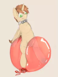 Size: 755x1001 | Tagged: safe, artist:desertskyfamily, derpibooru import, oc, oc:bobby seas, unofficial characters only, unicorn, balloon, balloon fetish, balloon sitting, bouncing, bowtie, fetish, heart balloon, riding, solo