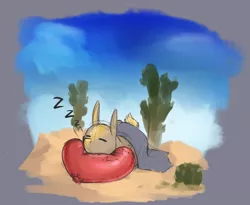 Size: 1200x985 | Tagged: artist:desertskyfamily, balloon, blanket, cactus, derpibooru import, desert, no mane, oc, oc:desertsky, onomatopoeia, safe, sleeping, solo, sound effects, unofficial characters only, zzz