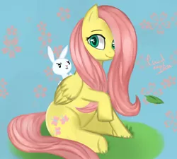 Size: 1280x1152 | Tagged: angel, angel bunny, artist:ccruelangel, cute, derpibooru import, flower, fluttershy, happy, safe, shyabetes