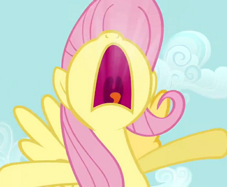 Size: 785x648 | Tagged: cropped, derpibooru import, episode needed, fluttershy, nose in the air, safe, screencap, solo, uvula, yelling