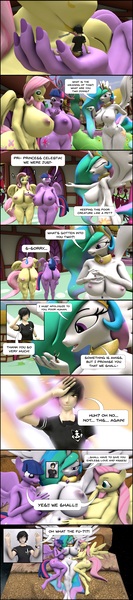 Size: 2214x10000 | Tagged: questionable, artist:antonioy111, derpibooru import, fluttershy, princess celestia, twilight sparkle, twilight sparkle (alicorn), alicorn, anthro, bat pony, human, pony, unguligrade anthro, 3d, anthrofied, between breasts, big breasts, breasts, busty fluttershy, busty princess celestia, busty twilight sparkle, clothed male nude female, comic, exhibitionism, female, flutterbat, giant alicorn, giant anthro, giant pegasus, giantess, giantlestia, growth, huge breasts, human in equestria, hyper, hyper breasts, implied human on pony action, implied interspecies, impossibly large breasts, kissing, larger female, macro, macro/micro, male, nipples, nudity, pony to anthro, public nudity, race swap, reality shift, sfm pony, size difference, smaller male, transformation, unembarrassed nude female