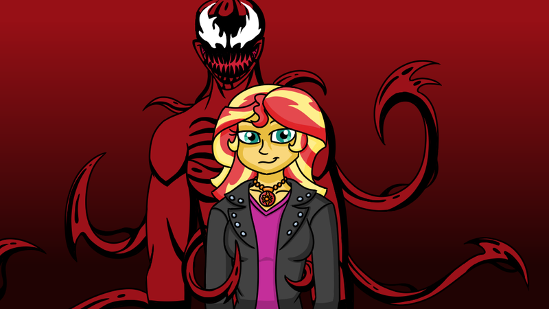 Size: 1024x576 | Tagged: semi-grimdark, artist:spyro-for-life, derpibooru import, sunset shimmer, fanfic:the parasite, equestria girls, carnage, marvel comics, symbiote, tendrils