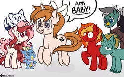 Size: 1280x800 | Tagged: safe, artist:redpalette, derpibooru import, oc, oc:cardslut, oc:duk, oc:dusty sprinkles, oc:javert, oc:red palette, oc:white shield, corgi, dog, earth pony, unicorn, bouncing, chibi, cute, earth pony oc, horn, meme, smiling, unicorn oc