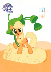 Size: 1080x1527 | Tagged: safe, derpibooru import, official, applejack, earth pony, pony, china, chinese text, lotus root, simple background, solar term, solo, summer, white background, xiao shu