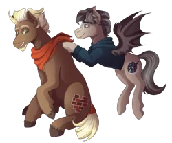 Size: 2400x2000 | Tagged: safe, artist:kikirdcz, derpibooru import, oc, oc:stoutheart, oc:waxing lyrical, unofficial characters only, bat pony, earth pony, pony, bandana, male, simple background, stallion, transparent background