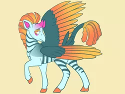 Size: 2800x2100 | Tagged: artist:loryska, colored wings, derpibooru import, hybrid, magical lesbian spawn, oc, offspring, orange background, parent:queen novo, parent:zecora, safe, simple background, solo, two toned wings, wings