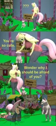 Size: 1920x4320 | Tagged: safe, artist:papadragon69, derpibooru import, fluttershy, anthro, bat pony, cat, 3d, big breasts, breasts, busty fluttershy, comic, flutterbat, mischievous, old master q, parody, pet, race swap, reference, sign, source filmmaker, tripping