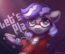 Size: 2000x1661 | Tagged: adorkable, artist:reterica, clothes, controller, cute, derpibooru import, dork, gamecube controller, glasses, oc, oc:cinnabyte, safe, smiling, sweater, unofficial characters only