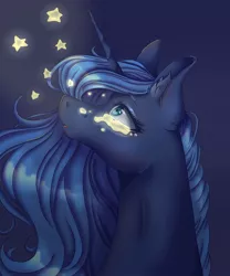 Size: 1080x1296 | Tagged: safe, artist:mayguay, derpibooru import, princess luna, alicorn, pony, bust, crying, ear fluff, female, looking up, mare, night, solo, stars