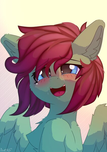 Size: 2896x4096 | Tagged: safe, artist:avery-valentine, derpibooru import, oc, oc:amanda greenworks, pegasus, pony, crying, female, happy, smiling, solo, tears of joy