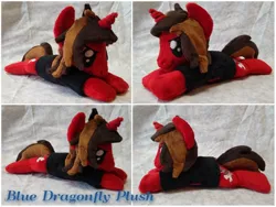 Size: 1280x960 | Tagged: safe, artist:bluedragonflyplush, derpibooru import, ponified, pony, unicorn, all time low, clothes, commission, horn, irl, jack barakat, male, photo, plushie, prone, shirt, solo, stallion, t-shirt