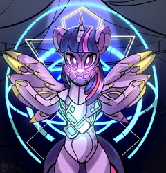 Size: 2400x2500 | Tagged: safe, artist:freak-side, derpibooru import, twilight sparkle, twilight sparkle (alicorn), alicorn, pony, robot, robot pony, roboticization, solo, twibot