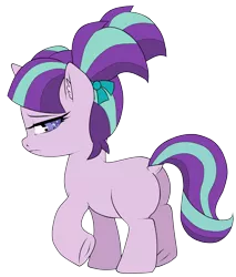 Size: 3000x3522 | Tagged: artist needed, safe, deleted from derpibooru, derpibooru import, starlight glimmer, pony, unicorn, blank flank, butt, dock, female, filly, filly starlight glimmer, pigtails, plot, sad, simple background, solo, transparent background, younger
