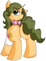 Size: 4425x5800 | Tagged: safe, artist:rainbowtashie, author:bigonionbean, derpibooru import, cheese sandwich, fancypants, oc, oc:celebratory attire, earth pony, pony, unicorn, bowtie, butt, clothes, commissioner:bigonionbean, cutie mark, extra thicc, female, flank, fusion, fusion:celebratory attire, mare, plot, rule 63, seductive, seductive pose, simple background, thicc ass, transparent background