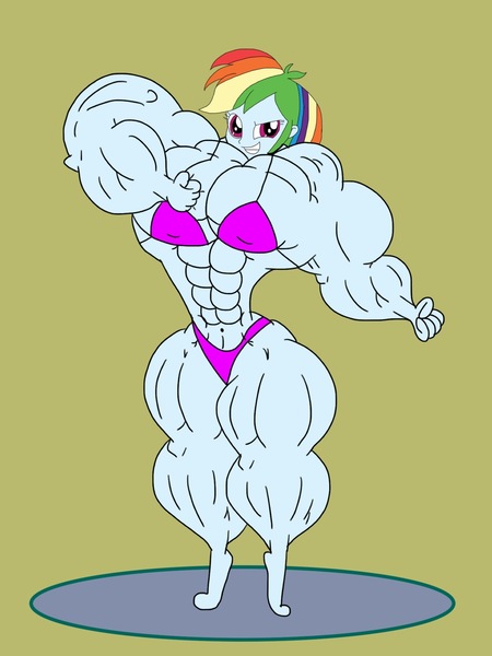 Size: 1536x2048 | Tagged: suggestive, artist:ducklover4072, derpibooru import, rainbow dash, equestria girls, abs, bikini, bodybuilder, breasts, busty rainbow dash, chest pounding, clothes, competitor, fetish, looking at you, muscle fetish, muscles, overdeveloped muscles, rainbuff dash, swimsuit