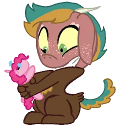 Size: 378x387 | Tagged: artist:loutro, base used, derpibooru import, doll, freckles, hybrid, interspecies offspring, magical gay spawn, male, oc, offspring, parent:big macintosh, parent:discord, parents:discomac, pinkie pie, safe, simple background, solo, toy, transparent background