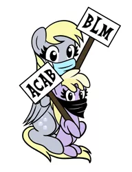 Size: 1533x1993 | Tagged: safe, artist:dinkyuniverse, derpibooru import, derpy hooves, dinky hooves, pegasus, pony, unicorn, acab, black lives matter, daughter, female, filly, mare, mother, mother and child, mother and daughter, mouthpiece, politics, sign