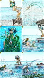 Size: 1314x2317 | Tagged: artist:meiyeezhu, asphyxiation, bikini, breasts, bubble, clothes, comic, derpibooru import, diving, drowning, envelope, grimdark, hair net, headdress, helpless, high heels, hopeless, human, humanized, nurse, nurse coldheart, nurse snowheart, ocean, old master q, outdoors, parody, pier, reference, sad, seaweed, shocked, shoes, socks, somnambula, splashing, struggling, suicide, summer, surprised, swimsuit, tangled up, trapped, underwater, water, wet, wet hair