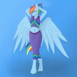 Size: 2048x2048 | Tagged: alternate hairstyle, anthro, arm behind head, artist:lunathemoongod, buckball fan gear rainbow dash, clothes, derpibooru import, female, jacket, mare, pants, pegasus, ponytail, rainbow dash, safe, simple background, solo, sports, sweatpants, wings