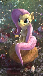 Size: 2160x3840 | Tagged: 3d, animal, artist:sykosenpai, cute, derpibooru import, female, females only, flower, fluttershy, foliage, gift art, mushroom, pegasus, rabbit, safe, shyabetes, solo, source filmmaker