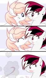 Size: 692x1156 | Tagged: safe, artist:rerorir, derpibooru import, oc, oc:razorwing, pegasus, pony, boop, kissing