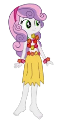 Size: 808x1508 | Tagged: safe, artist:gmaplay, derpibooru import, sweetie belle, equestria girls, barefoot, base used, beautiful, bikini, bikini top, clothes, cute, diasweetes, feet, female, flower, grass skirt, headband, hula, hulabelle, legs, lei, simple background, skirt, smiling, solo, swimsuit, transparent background, vector, wristband