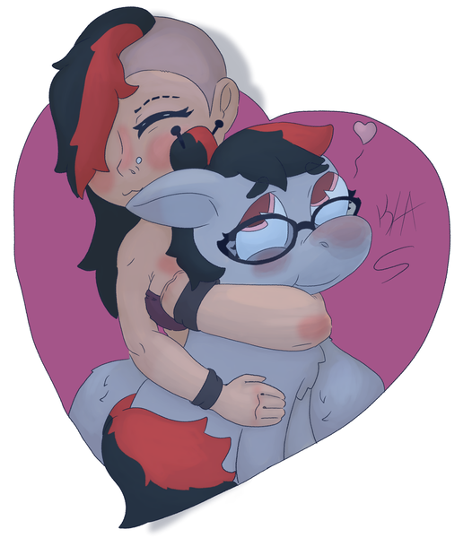 Size: 3951x4509 | Tagged: safe, artist:adcakearts, derpibooru import, oc, oc:bella, oc:miss eri, unofficial characters only, earth pony, pony, satyr, female, glasses, hug, mother and child, mother and daughter, offspring, parent:oc:miss eri, simple background, undercut, white background