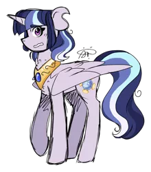 Size: 1024x1161 | Tagged: safe, artist:gallantserver, artist:thepegasisterpony, derpibooru import, oc, oc:twilight sombra, unofficial characters only, alicorn, pony, alicorn oc, horn, jewelry, magical lesbian spawn, nervous, offspring, parent:radiant hope, parent:twilight sparkle, parents:radiantlight, regalia, simple background, solo, transparent background, wings