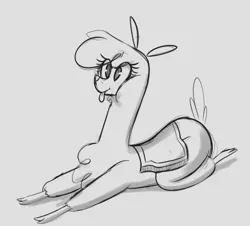 Size: 777x703 | Tagged: safe, artist:hitsuji, derpibooru import, paprika paca, alpaca, them's fightin' herds, :p, cloven hooves, community related, cute, female, gray background, grayscale, monochrome, simple background, sketch, solo, tongue out