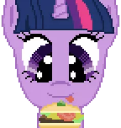 Size: 576x608 | Tagged: safe, artist:silent pone, derpibooru import, twilight sparkle, alicorn, pony, borgarposting, burger, cheese, female, food, lettuce, mare, pixel art, simple background, solo, tomato, tongue out, transparent background