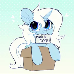 Size: 2000x2000 | Tagged: safe, artist:vensual99, derpibooru import, oc, oc:eula phi, unofficial characters only, pony, unicorn, abstract background, box, cute, heart, mouth hold, pony in a box, solo, unpopular opinion