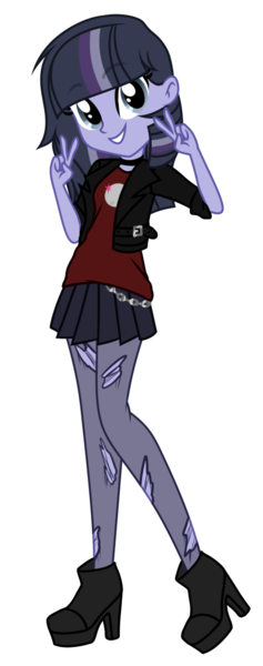 Size: 600x1521 | Tagged: safe, artist:alphajunko, derpibooru import, oc, oc:moonlight nova, unofficial characters only, icey-verse, equestria girls, boots, chains, choker, clothes, commission, equestria girls-ified, female, grin, high heel boots, jacket, leather jacket, magical lesbian spawn, multicolored hair, offspring, parent:mean twilight sparkle, parent:oc:moonshine twinkle, parents:canon x oc, parents:meanshine, peace sign, shoes, simple background, skirt, smiling, socks, solo, stockings, tanktop, thigh highs, torn clothes, transparent background
